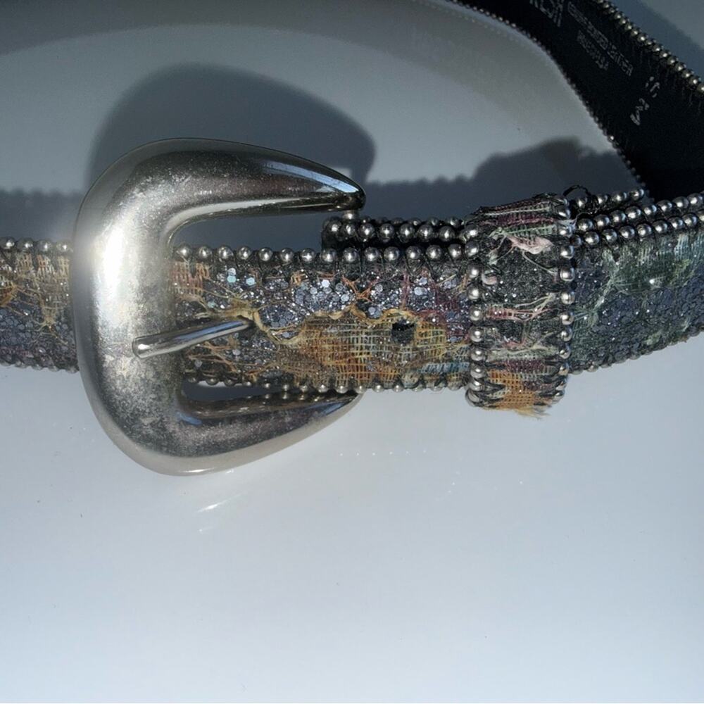 VINTAGE ABSOLUTELY FRESH Y2K indie sleeze metallic Black Leather Studded Belt M - Picture 3 of 5
